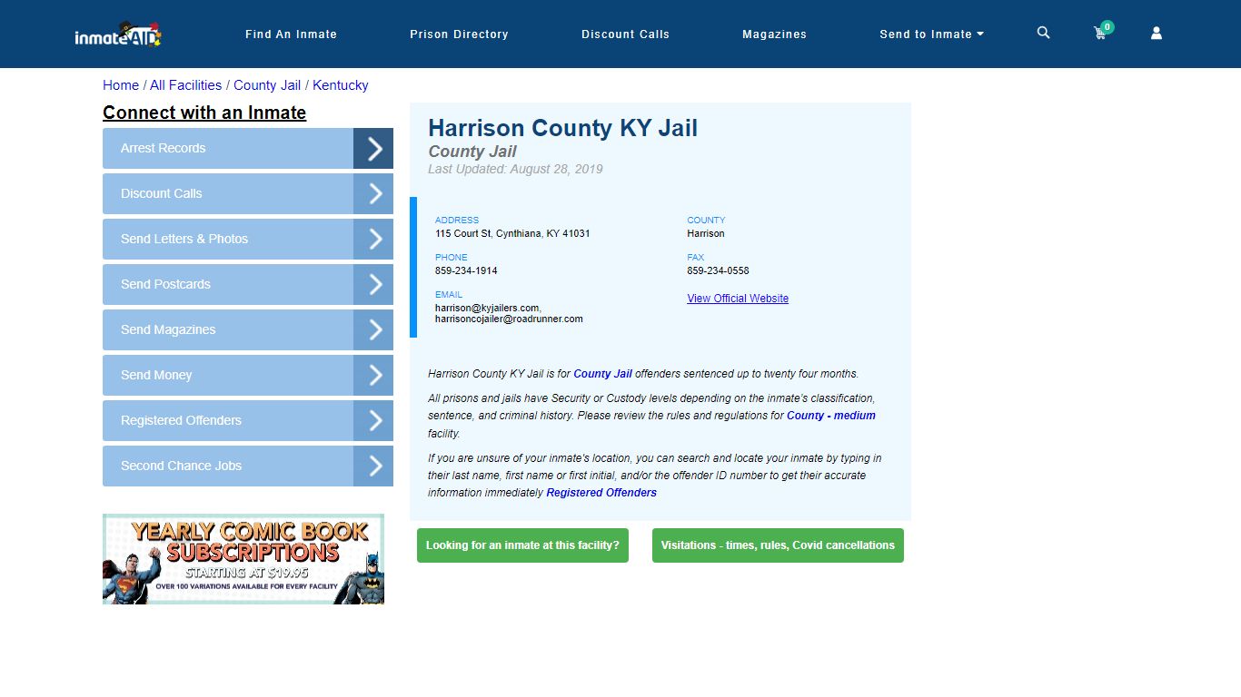 Harrison County KY Jail - Inmate Locator - Cynthiana, KY